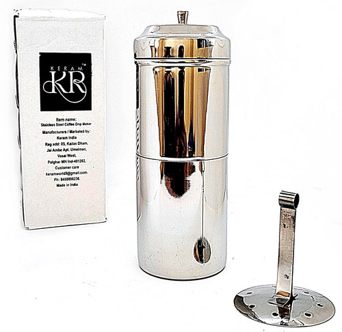 KERAM south indian coffee drip maker-permanent/reusable phin filter for 3-4 serving cup 6.6 Oz(200 ml) made of steel ss304 food grade camping/travelling small decoction dripper maker